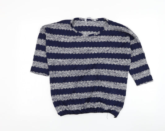 Red Herring Womens Blue Round Neck Striped Polyester Pullover Jumper Size 12