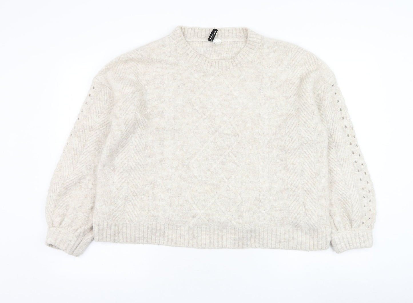 Divided by H&M Womens Ivory Round Neck  Acrylic Pullover Jumper Size L