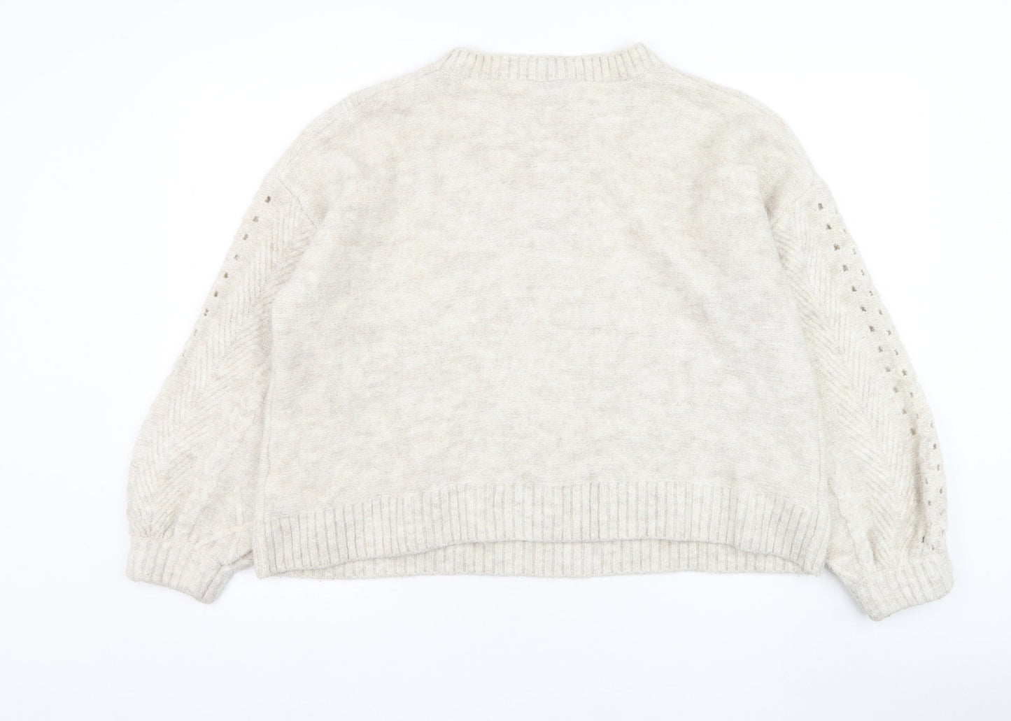 Divided by H&M Womens Ivory Round Neck  Acrylic Pullover Jumper Size L