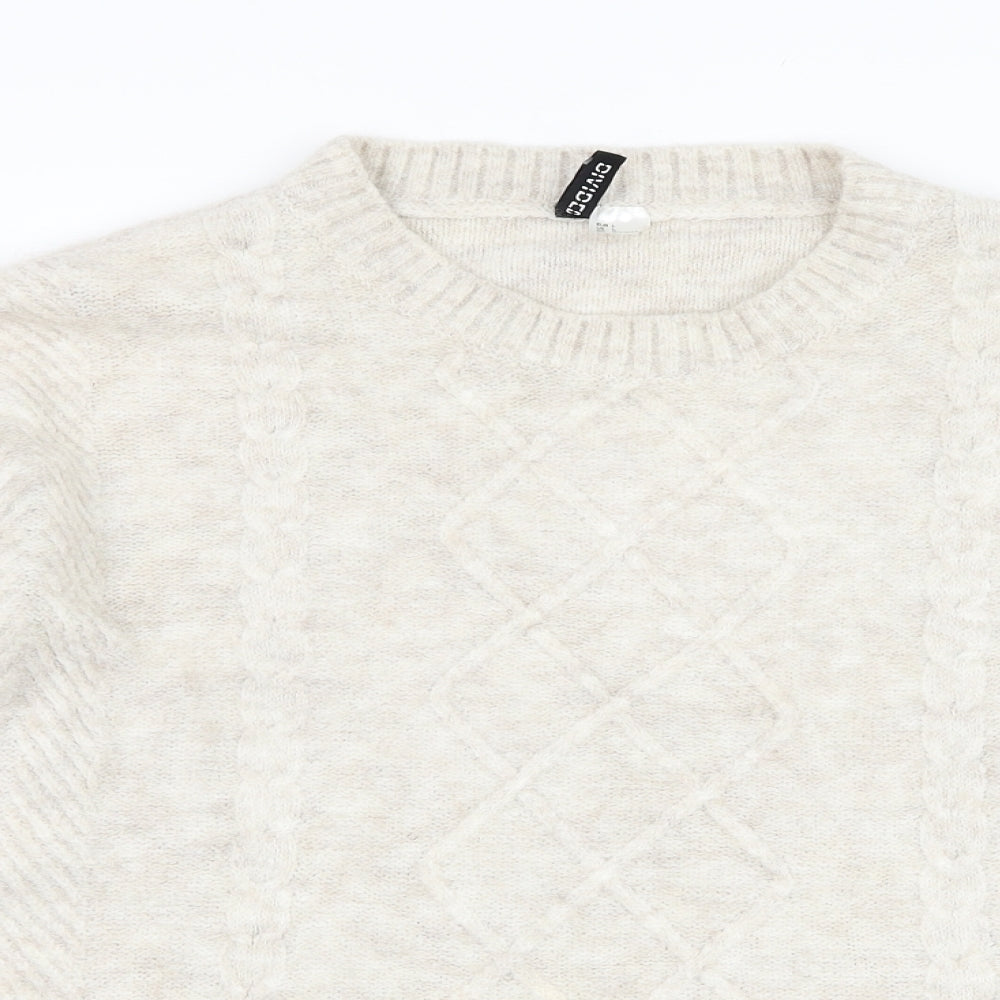 Divided by H&M Womens Ivory Round Neck  Acrylic Pullover Jumper Size L