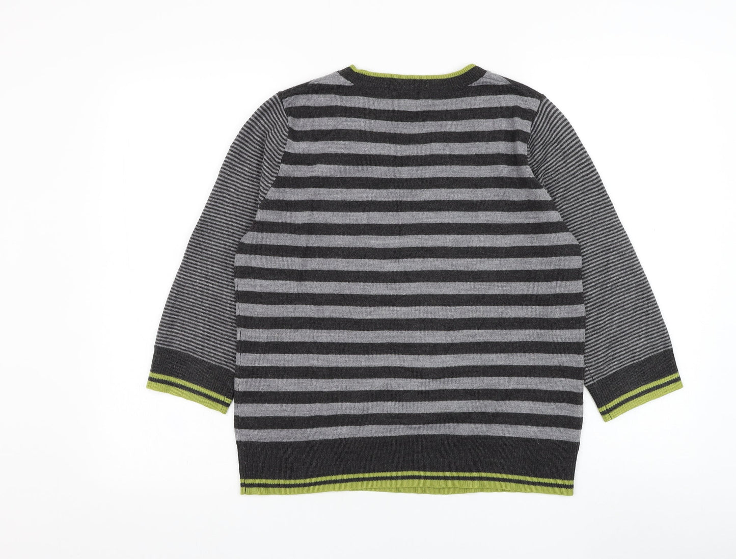 Marks and Spencer Womens Grey Round Neck Striped Acrylic Pullover Jumper Size 14