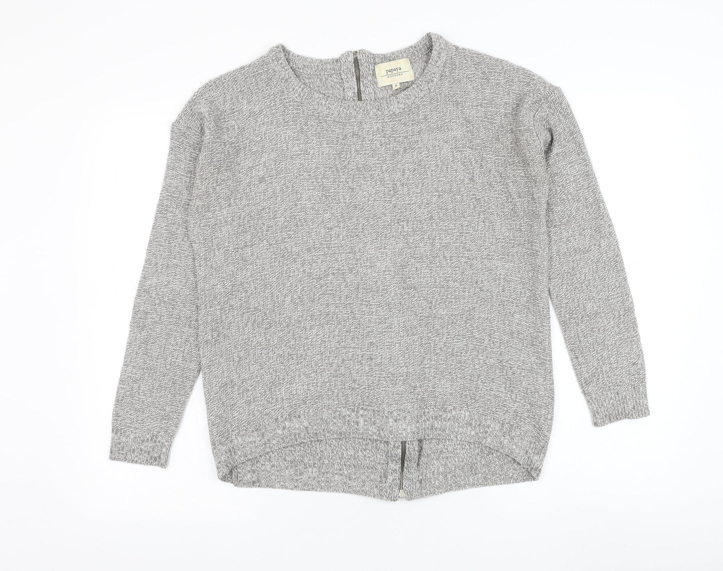 Papaya Womens Grey Round Neck  Acrylic Pullover Jumper Size S