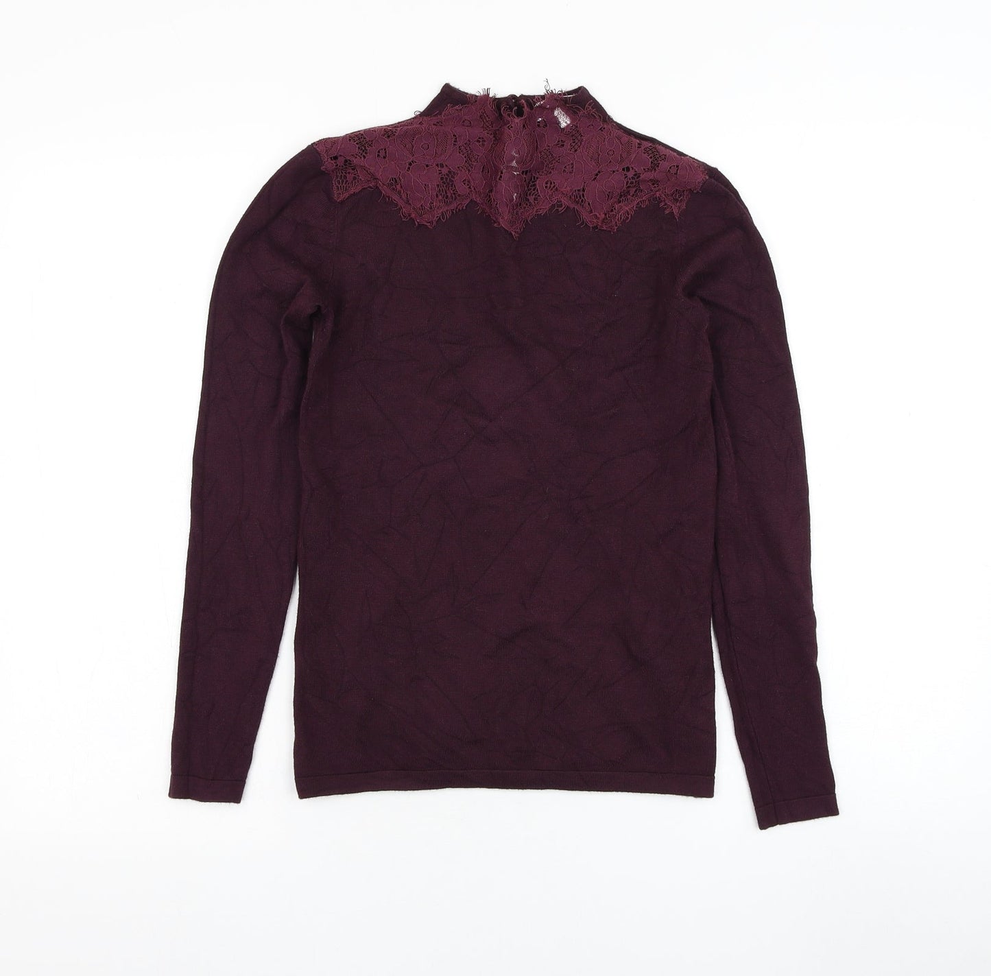 Warehouse Womens Purple Mock Neck  Viscose Pullover Jumper Size S