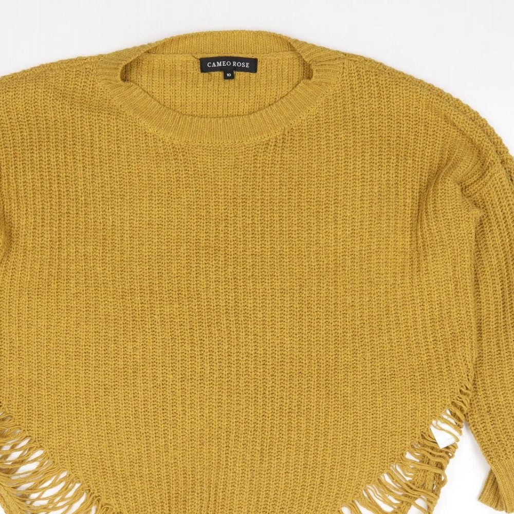 Cameo Rose Womens Yellow Round Neck  Acrylic Pullover Jumper Size 10