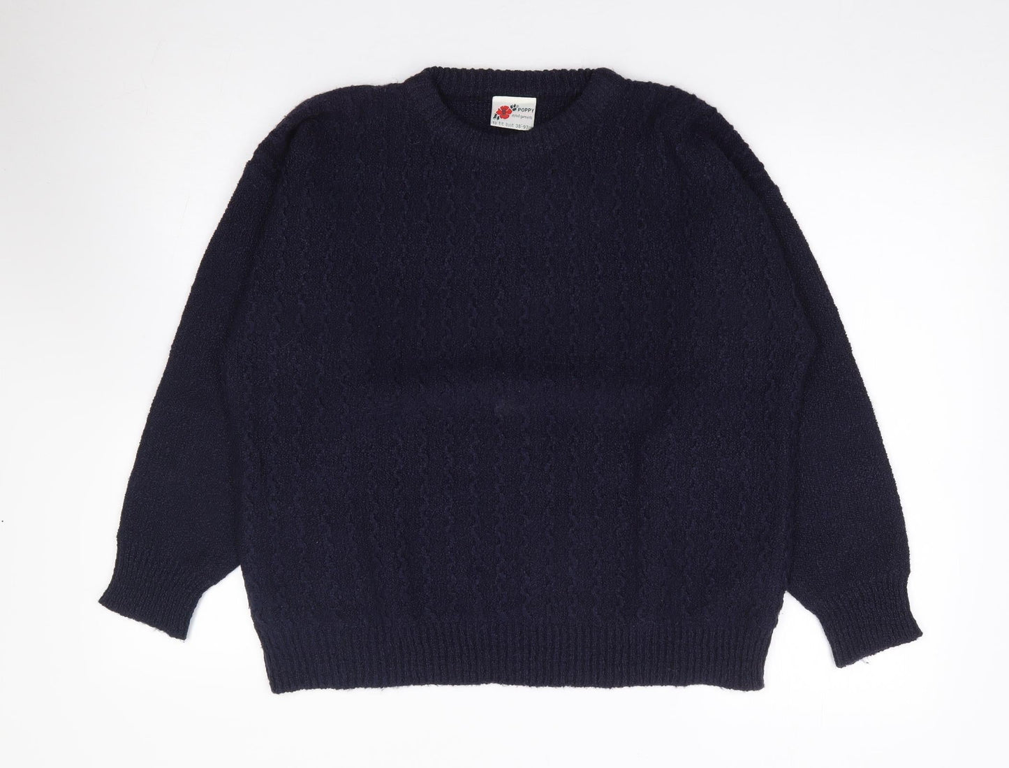 Poppy Womens Blue Crew Neck  Acrylic Pullover Jumper Size 38