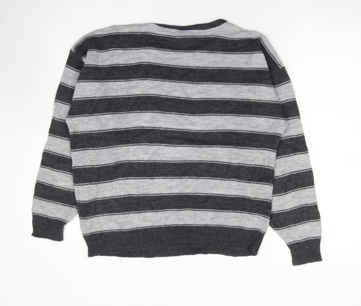 Littlewoods Womens Grey Round Neck Striped Acrylic Pullover Jumper Size 14