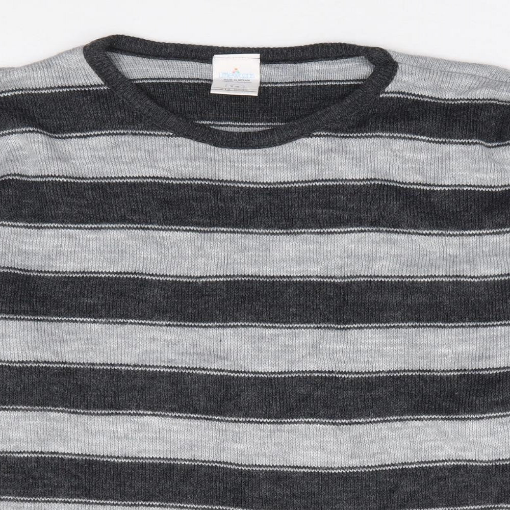 Littlewoods Womens Grey Round Neck Striped Acrylic Pullover Jumper Size 14