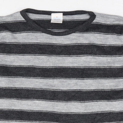 Littlewoods Womens Grey Round Neck Striped Acrylic Pullover Jumper Size 14