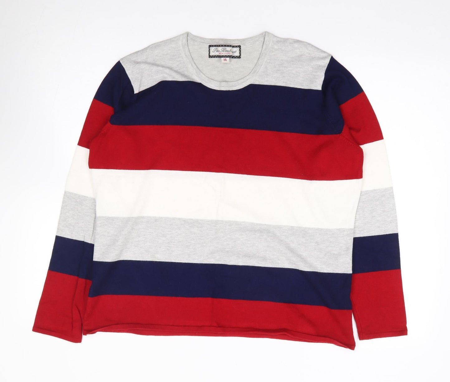 Paco Boutique Womens Multicoloured Round Neck Striped Viscose Pullover Jumper Size 14