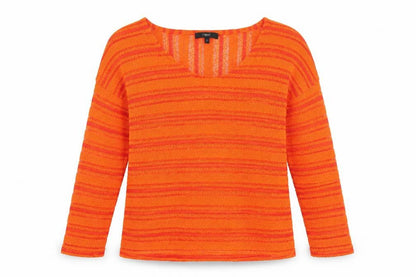 Next Womens Orange Scoop Neck Striped Polyester Pullover Jumper Size 6   - Sheer