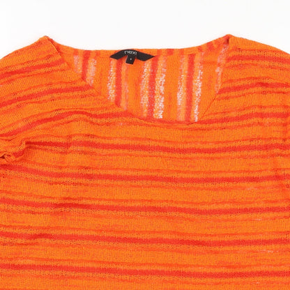 Next Womens Orange Scoop Neck Striped Polyester Pullover Jumper Size 6   - Sheer