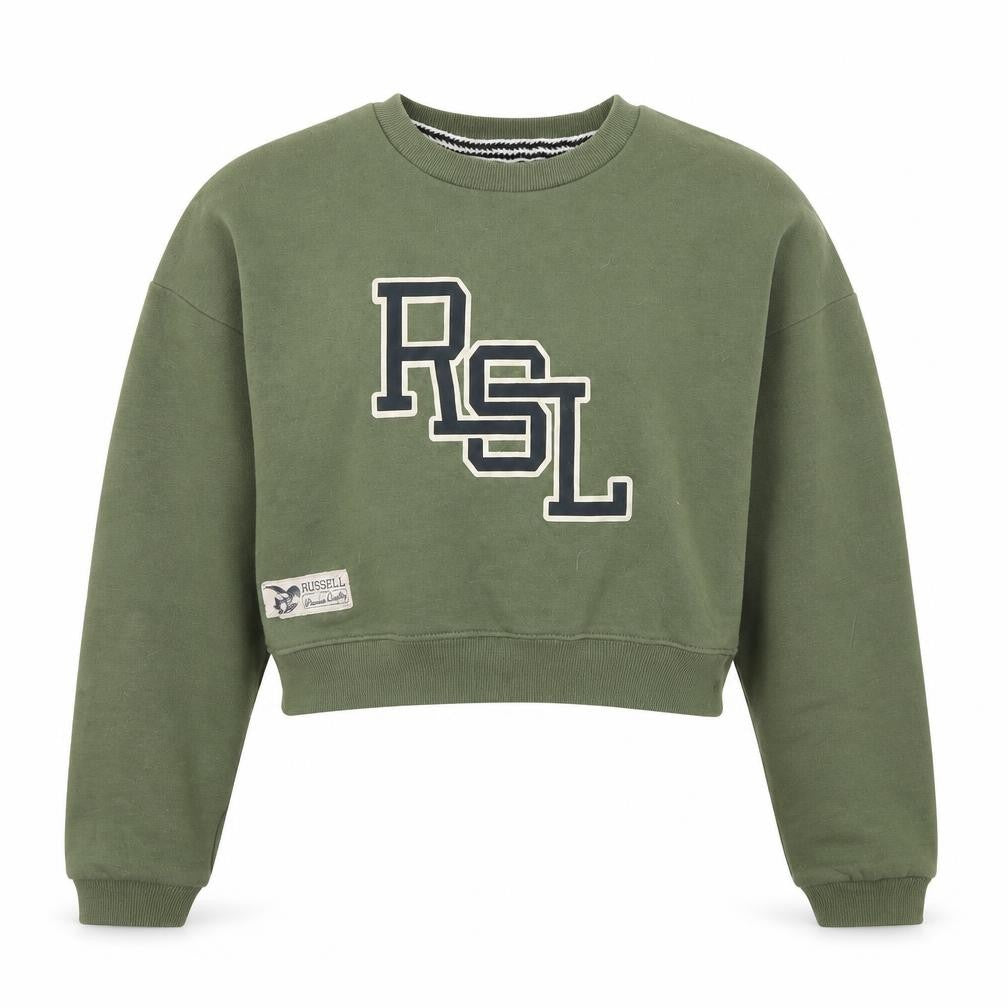 Russell Athletic Womens Green  Cotton Pullover Sweatshirt Size S   - Cropped. RSL