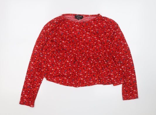 Preloved wednesday's girl Womens Red Round Neck Floral Polyester Pullover Jumper Size M - Front