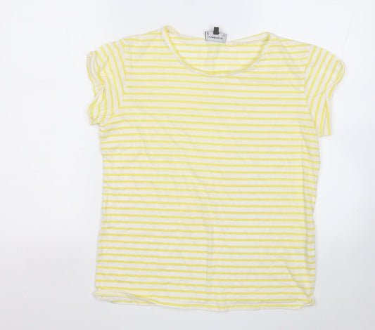 Warehouse Womens Yellow Striped Cotton Basic T-Shirt Size 12 Round Neck