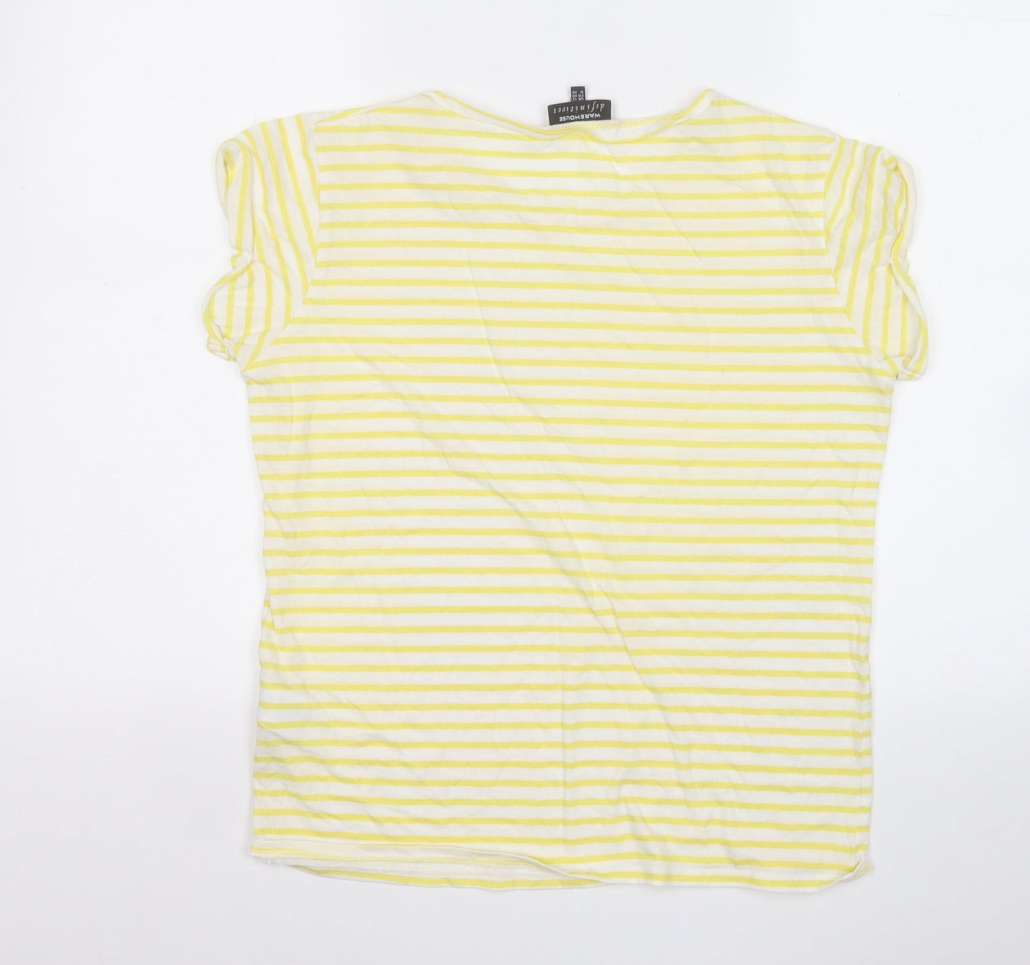 Warehouse Womens Yellow Striped Cotton Basic T-Shirt Size 12 Round Neck