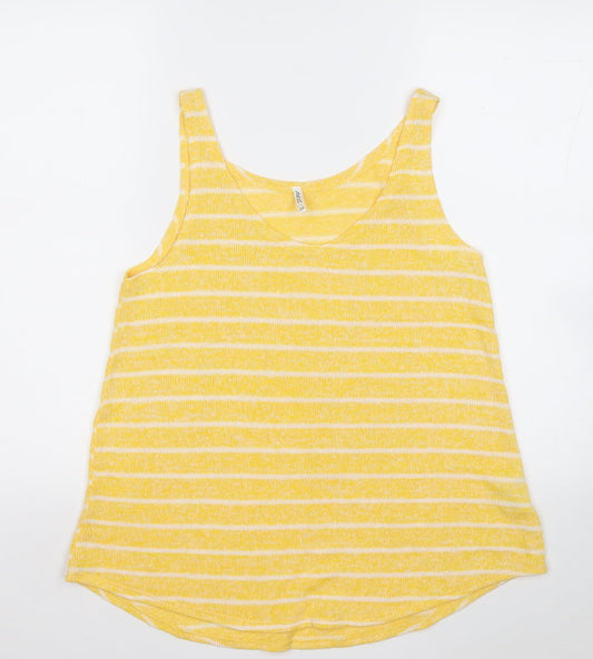 NEXT Womens Yellow Striped Viscose Basic Tank Size 10 Round Neck