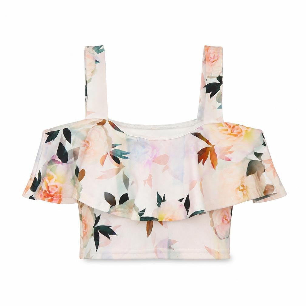 New Look Womens Pink Floral Polyester Basic T-Shirt Size 6 Square Neck