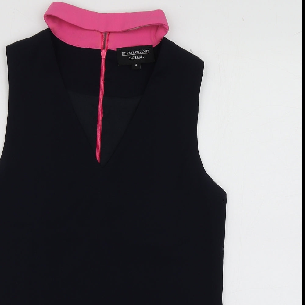 The Label Womens Blue  Polyester Basic Blouse Size 6 V-Neck