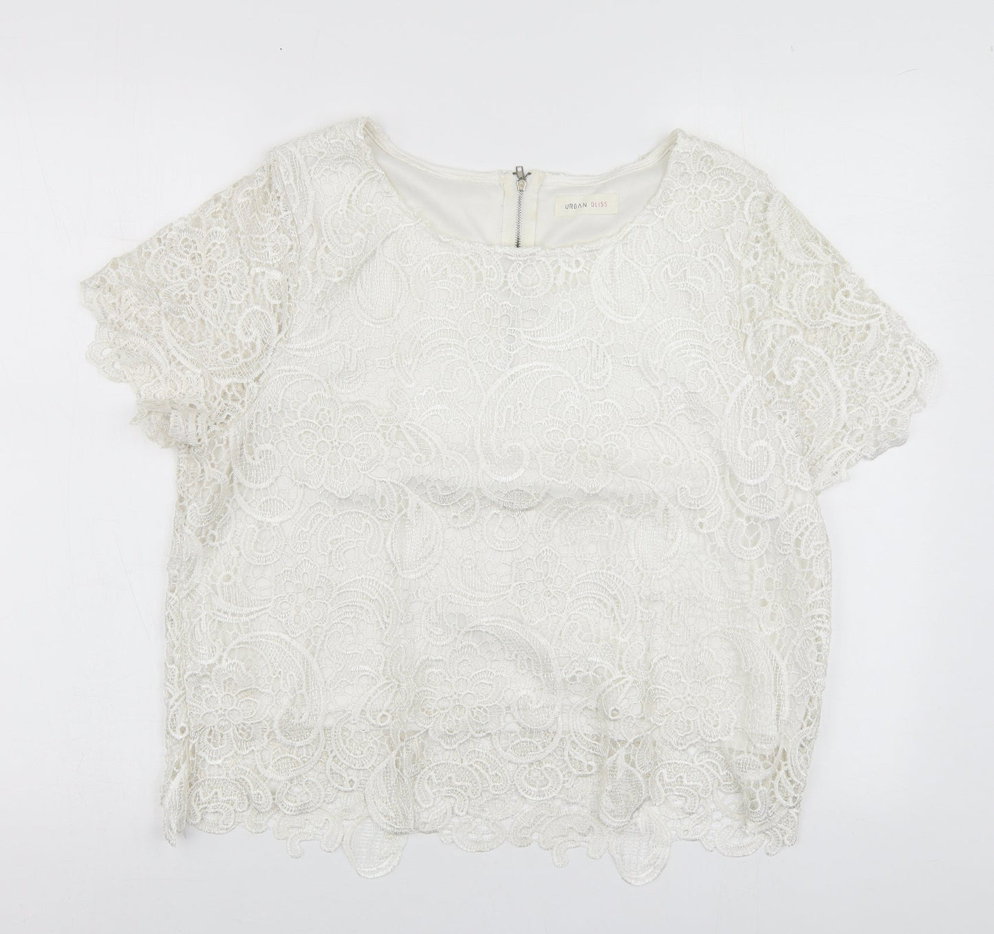 Urban Bliss Womens White Polyester Basic Blouse Size 16 Round Neck