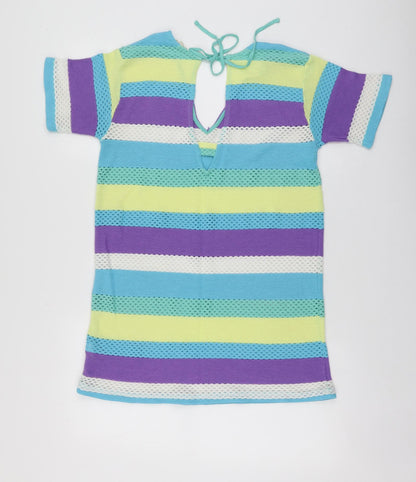 Next Womens Multicoloured Striped Polyester A-Line Size M V-Neck - BEACHWEAR