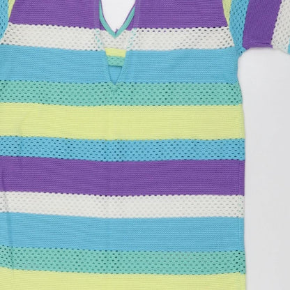 Next Womens Multicoloured Striped Polyester A-Line Size M V-Neck - BEACHWEAR