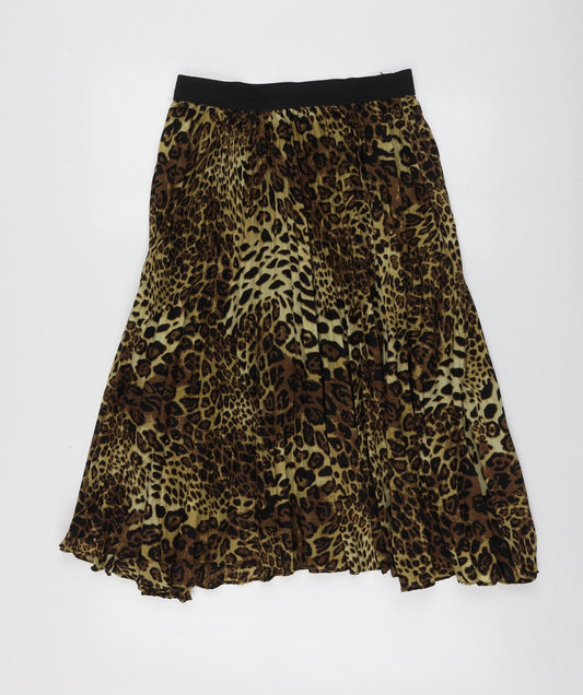 Missi London Womens Brown Animal Print Polyester Skater Skirt Size 8