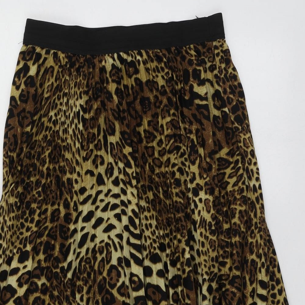 Missi London Womens Brown Animal Print Polyester Skater Skirt Size 8