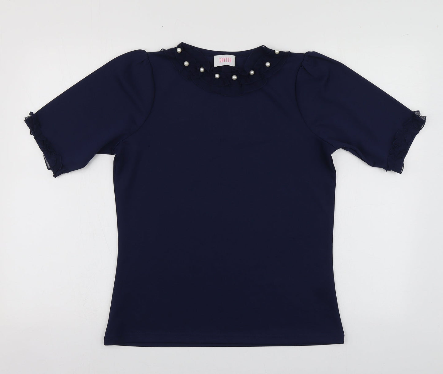 Savida Womens Blue Polyester Basic Blouse Size S Round Neck