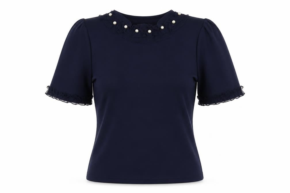 Savida Womens Blue Polyester Basic Blouse Size S Round Neck