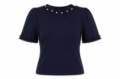 Savida Womens Blue Polyester Basic Blouse Size S Round Neck