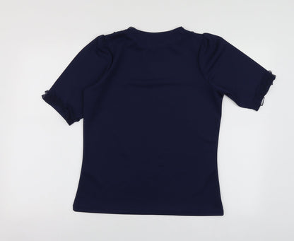Savida Womens Blue Polyester Basic Blouse Size S Round Neck