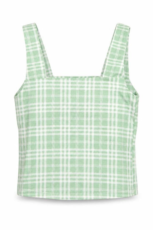 New Look Girls Green Plaid Cotton Basic T-Shirt Size 10-11 Years Square Neck