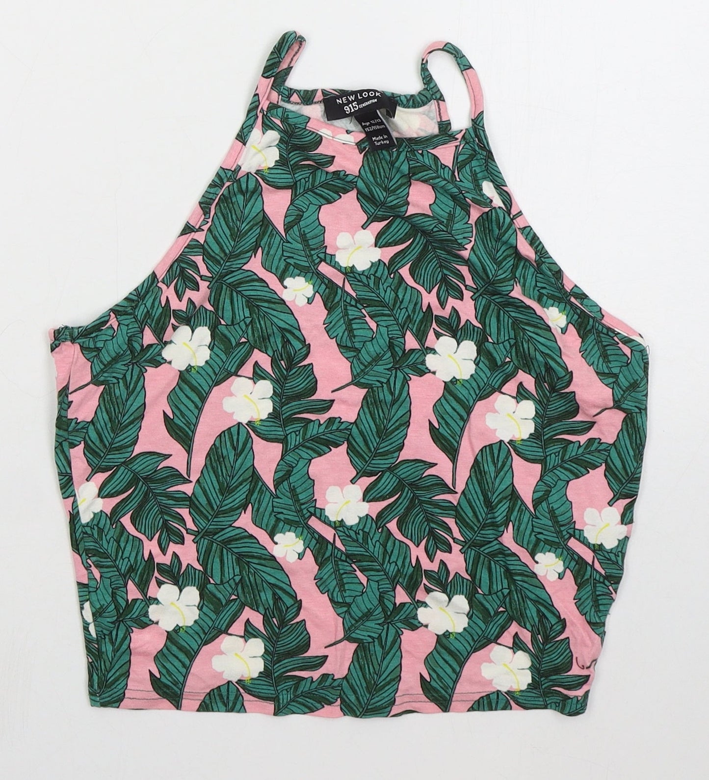 New Look Girls Pink Floral Viscose Cropped Tank Size 12-13 Years Halter Pullover