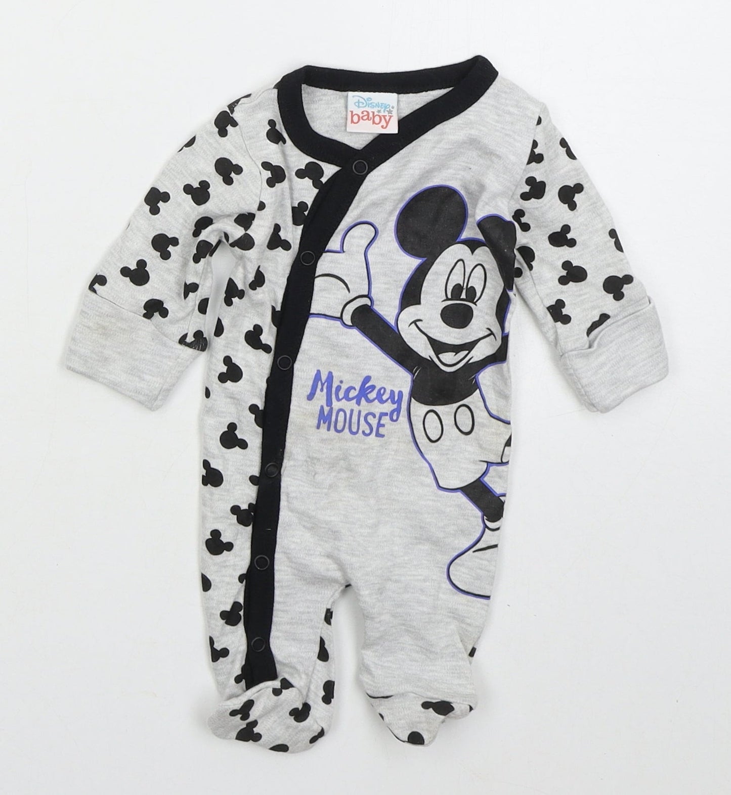 Pep&Co Baby Grey Solid Cotton Cami One Piece Size Newborn  Button - Mickey Mouse