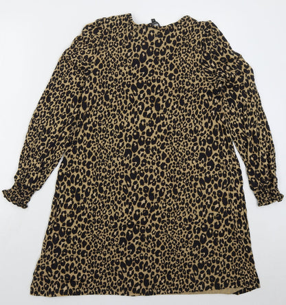 Next Womens Brown Animal Print Viscose Sheath  Size 10  Round Neck Pullover