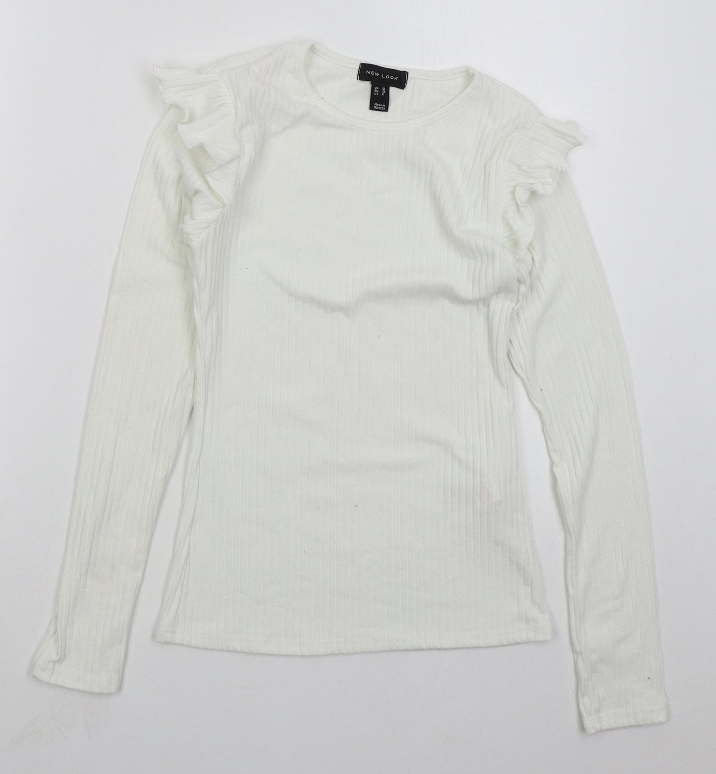 New Look Womens White Crew Neck  Polyester Pullover Jumper Size 10
