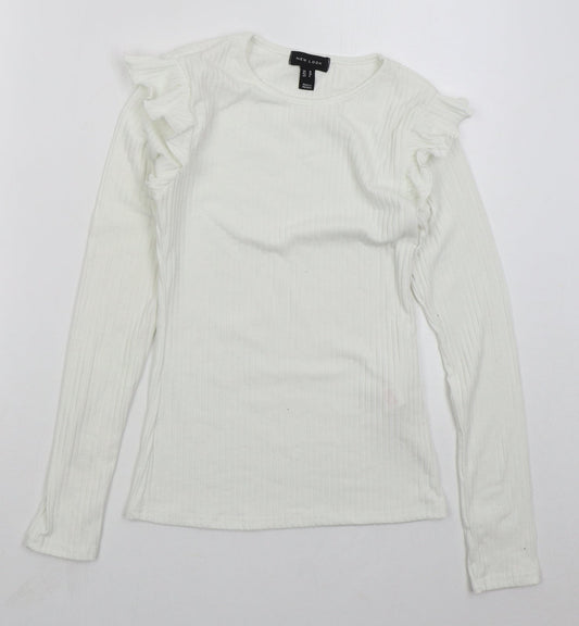 New Look Womens White Crew Neck  Polyester Pullover Jumper Size 10