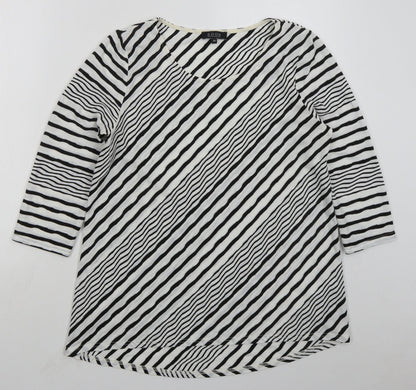 Soon Womens White Striped Polyester Basic T-Shirt Size 14 Round Neck - Black and White