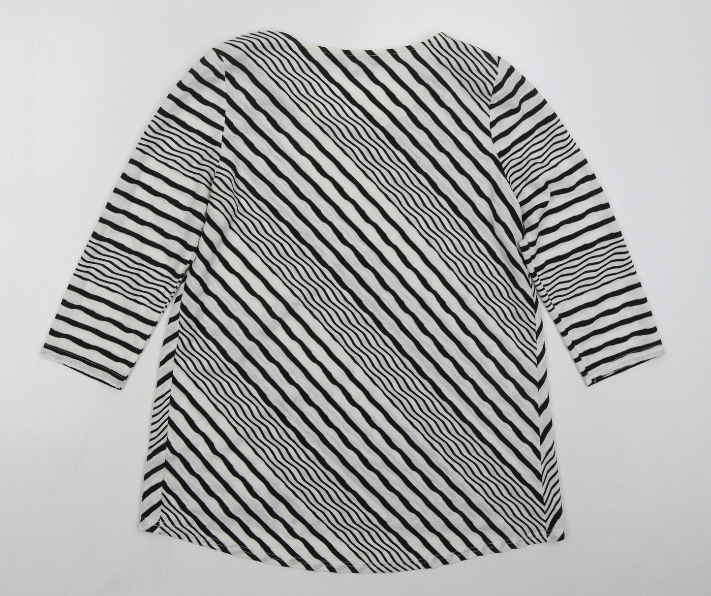 Soon Womens White Striped Polyester Basic T-Shirt Size 14 Round Neck - Black and White