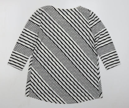 Soon Womens White Striped Polyester Basic T-Shirt Size 14 Round Neck - Black and White