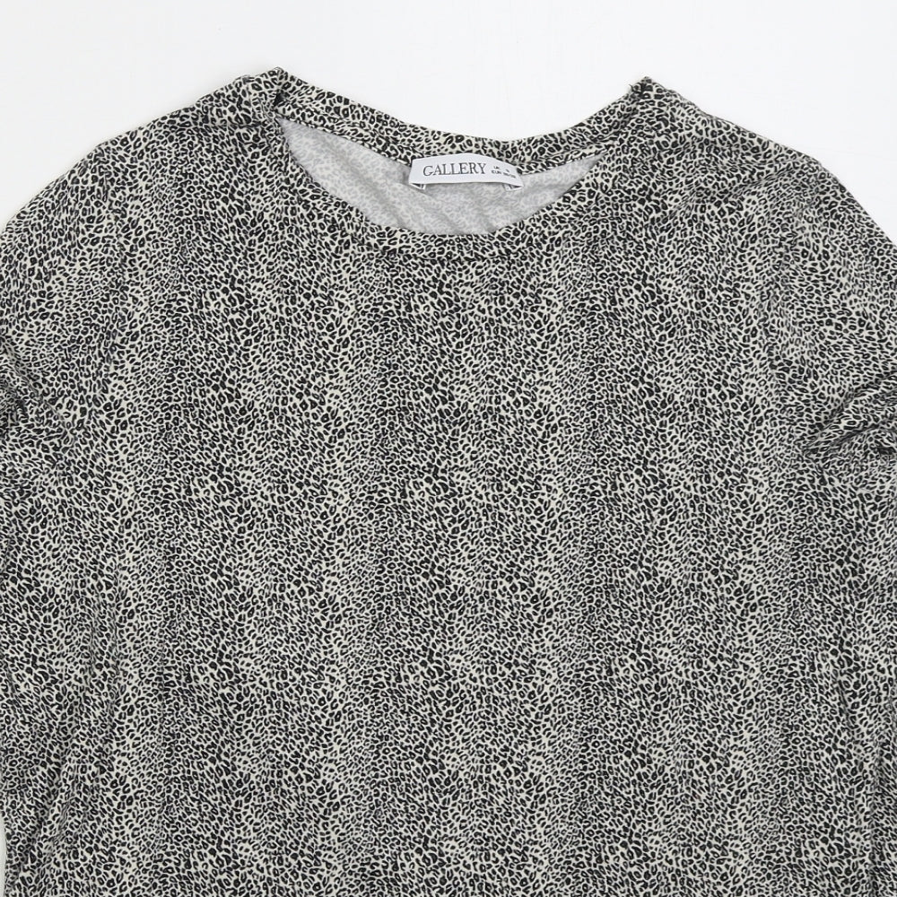 Gallery Womens Beige Animal Print Viscose Basic T-Shirt Size S Crew Neck
