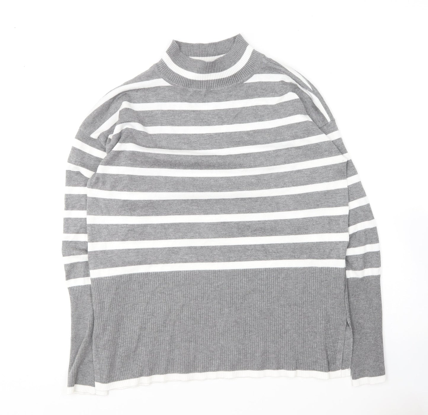 Preworn Womens Grey Crew Neck Striped Rayon Pullover Jumper Size S