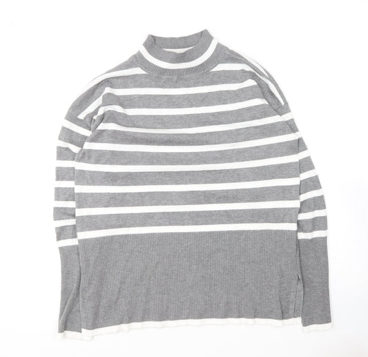 Preworn Womens Grey Crew Neck Striped Rayon Pullover Jumper Size S