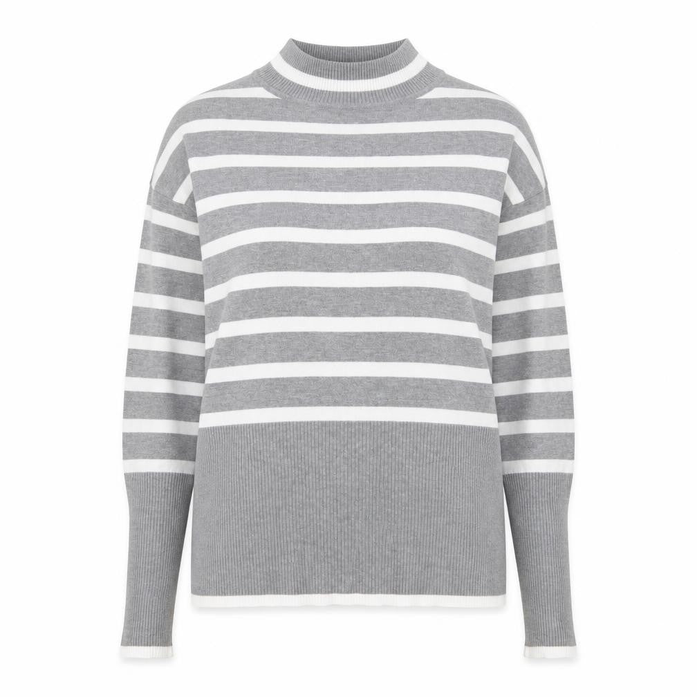 Preworn Womens Grey Crew Neck Striped Rayon Pullover Jumper Size S