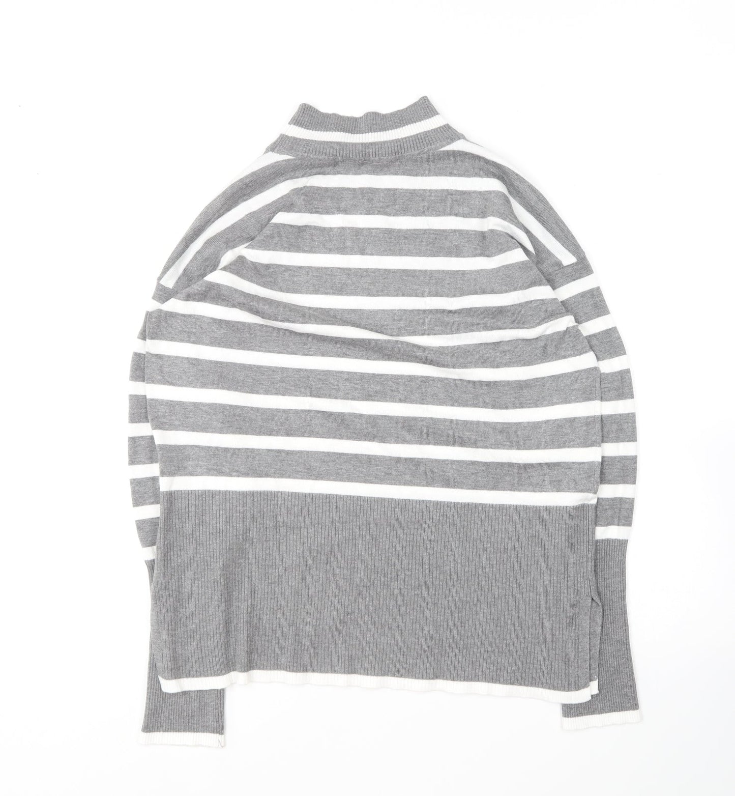 Preworn Womens Grey Crew Neck Striped Rayon Pullover Jumper Size S