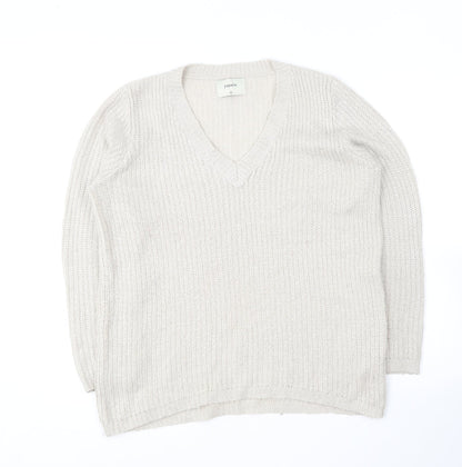 Papaya Womens Beige V-Neck  Acrylic Pullover Jumper Size M