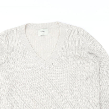 Papaya Womens Beige V-Neck  Acrylic Pullover Jumper Size M