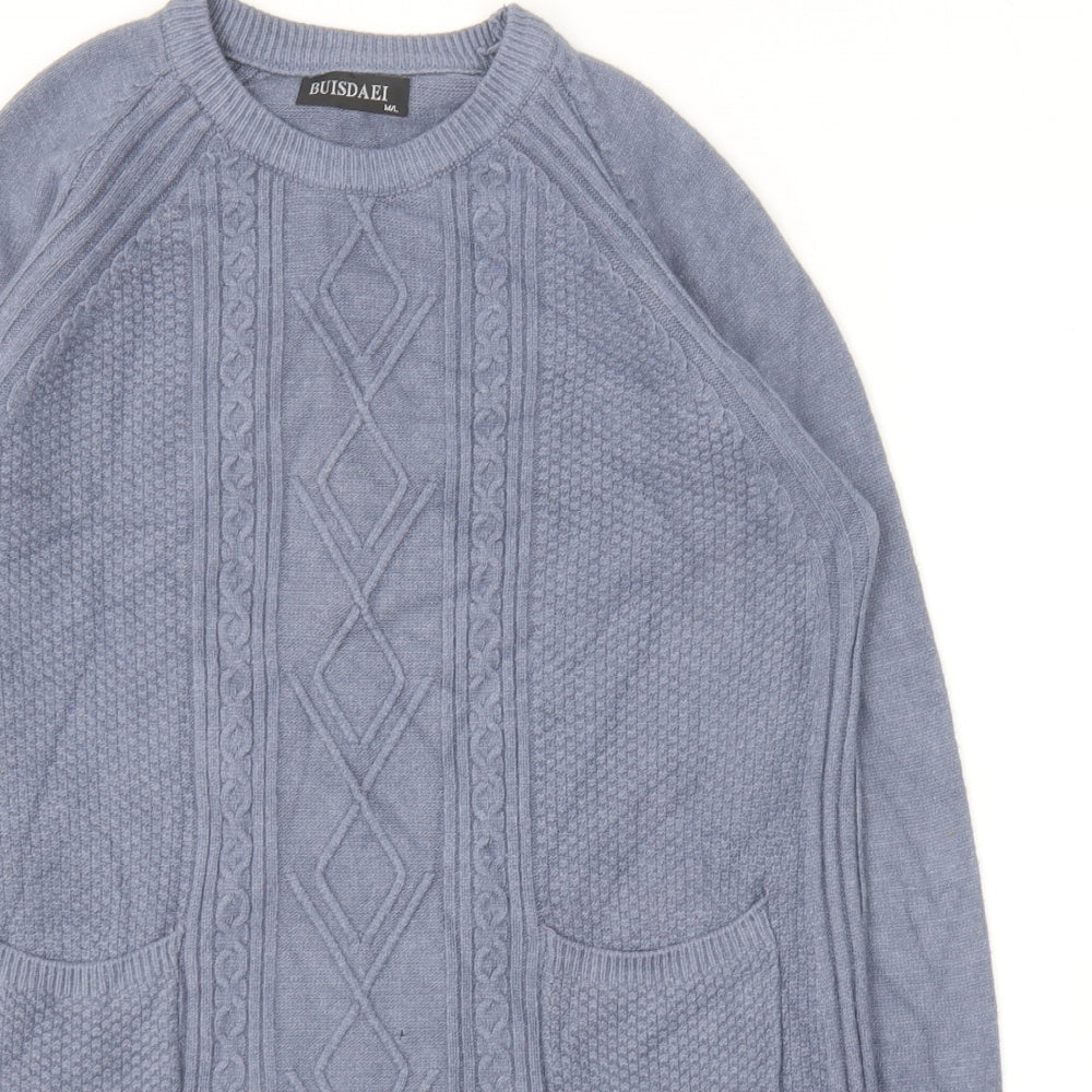 Buisdaei Womens Blue Round Neck  Acrylic Pullover Jumper Size M