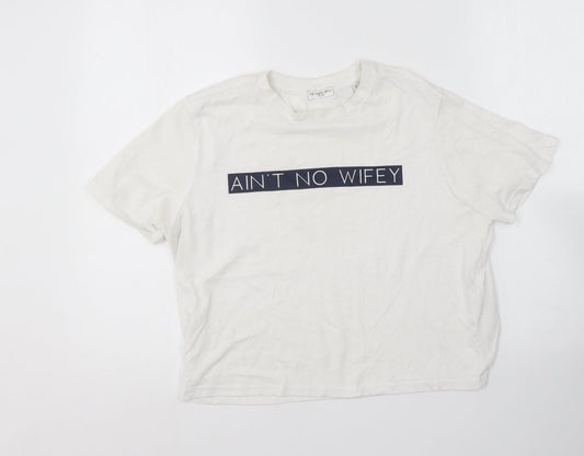 The Paper Press Womens White  Cotton Basic T-Shirt Size M Round Neck