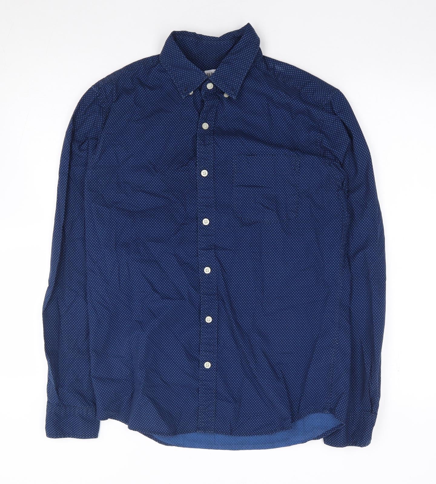 Gap Mens Blue Polka Dot Cotton  Button-Up Size S Collared Button